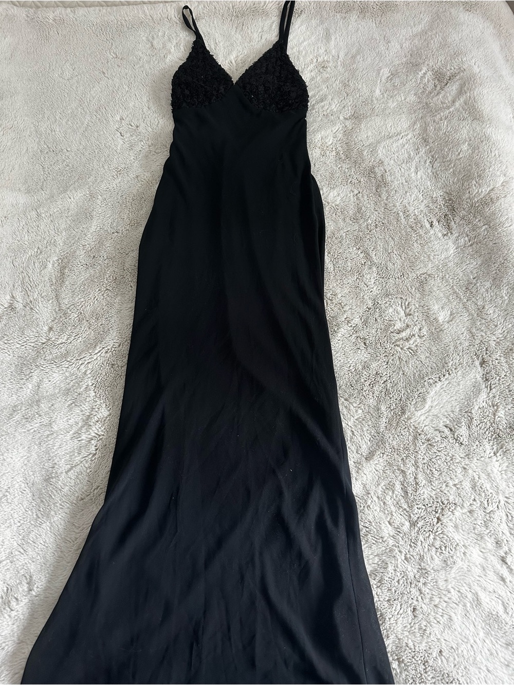 wild fable Black Lace-Trim Maxi Slip Dress